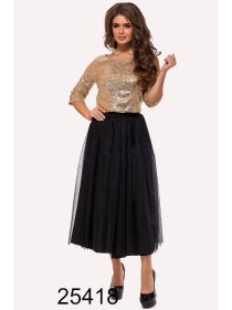 Вечірній костюм з пишною спідницею миди з фатина